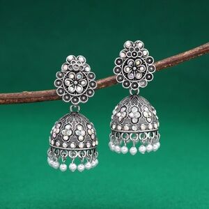 Silver Dome Oxidised Earrings